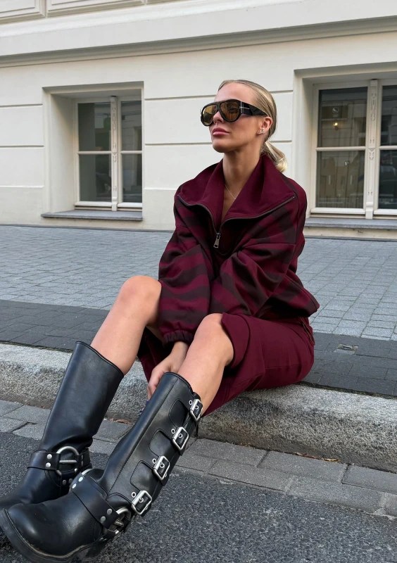 Yale Stripe Zip - Bluza z rozpinanym kołnierzem w paski Deep Cherry