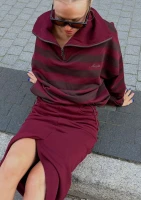 Yale Stripe Zip - Bluza z rozpinanym kołnierzem w paski Deep Cherry