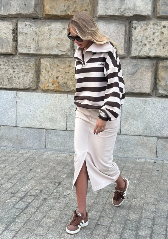 Yale Stripe Zip - Bluza z rozpinanym kołnierzem w paski Beige