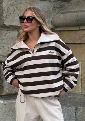 Yale Stripe Zip - Bluza z rozpinanym kołnierzem w paski Beige