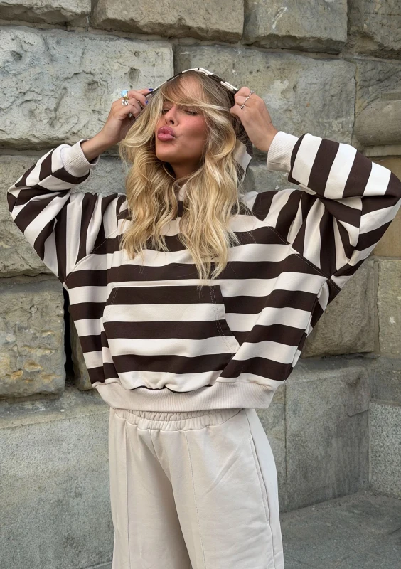 Levi - Brown and beige striped hoodie