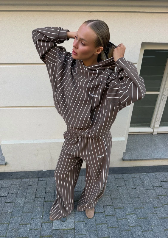 Monti - Bluza kangurka z kapturem w prążki Brązowa