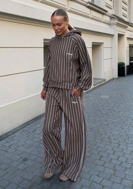 Monti - Bluza kangurka z kapturem w prążki Brązowa