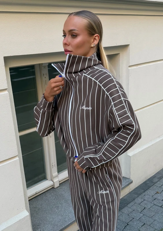 Monti - Rozpinana bluza w prążki ze stójką Brązowa