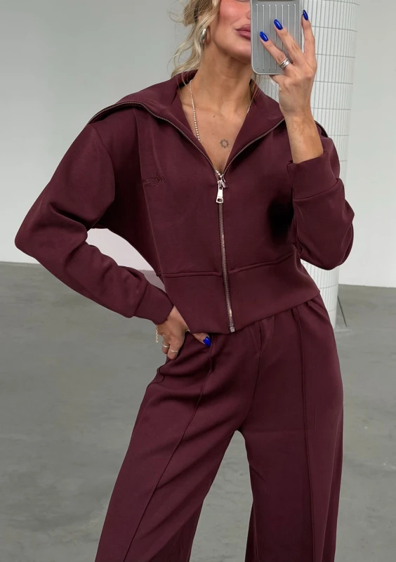 Iris Zip-up - Bordowa bluza rozpinana z wysokim dekoltem - Mosquito