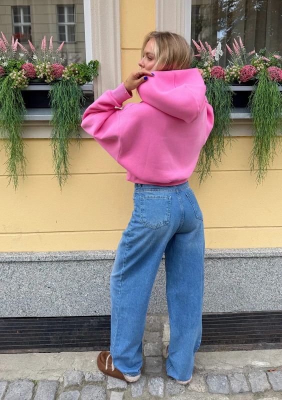 Gem - Krótka bluza oversize z dżetowym logo Różowa