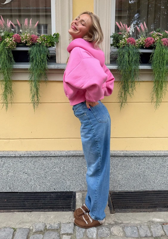 Gem - Krótka bluza oversize z dżetowym logo Różowa
