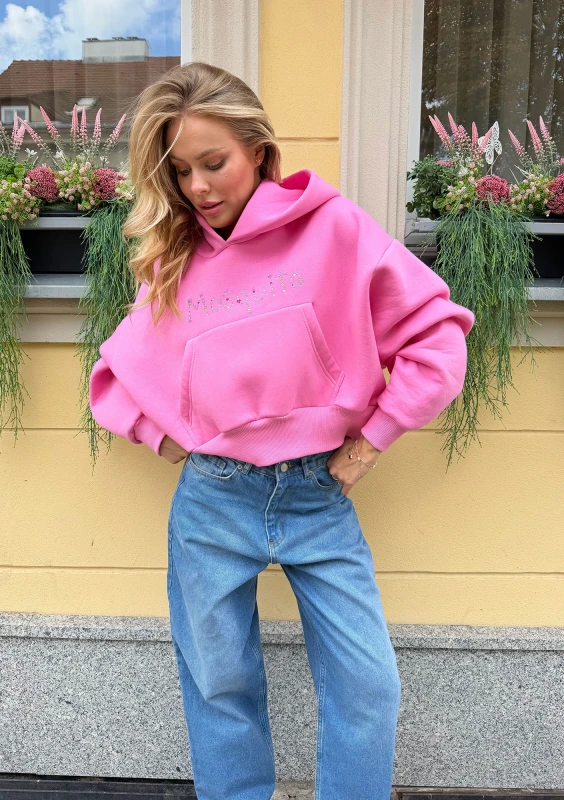Gem - Krótka bluza oversize z dżetowym logo Różowa