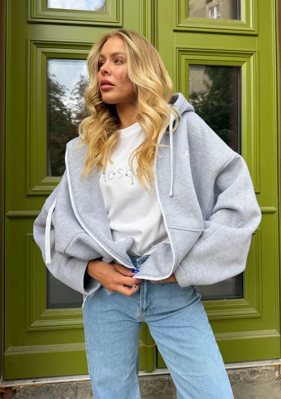 Lilo - Bluza rozpinana oversize z kapturem Szary Melanż