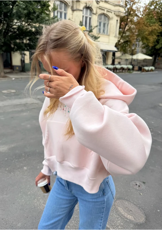Gem - Krótka bluza oversize z dżetowym logo Pastelowa