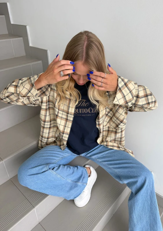 Duty - Beige checked cotton oversize shirt