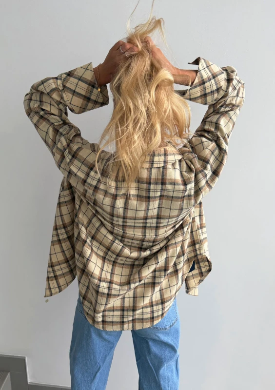Duty - Beige checked cotton oversize shirt