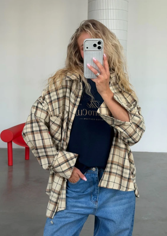 Duty - Koszula oversize w kratę Beige