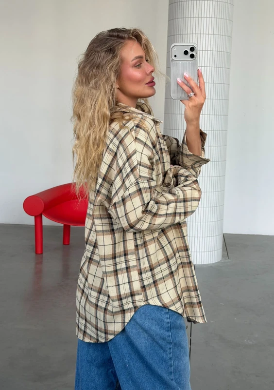Duty - Koszula oversize w kratę Beige