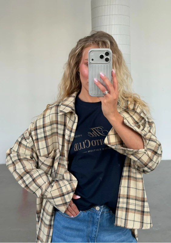 Duty - Koszula oversize w kratę Beige
