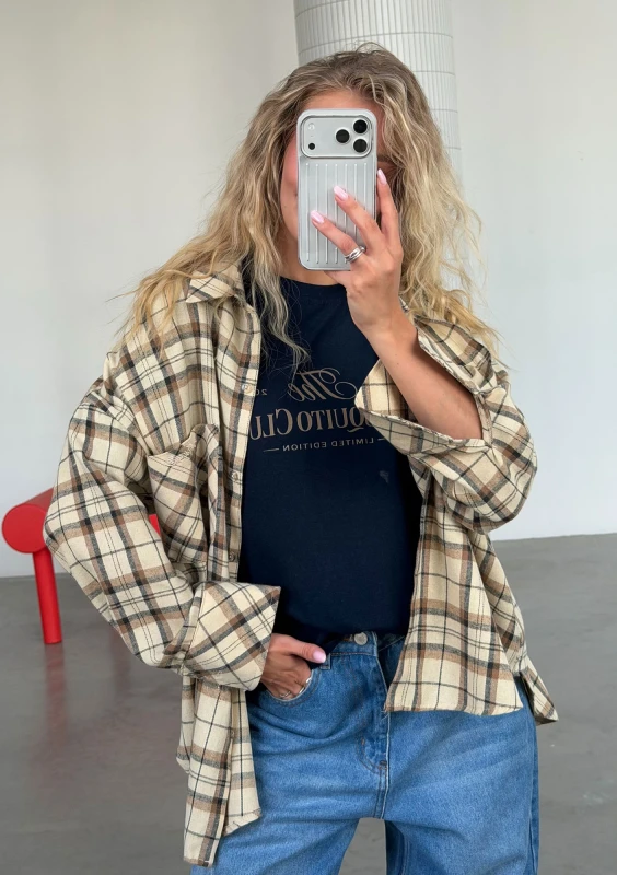 Duty - Koszula oversize w kratę Beige