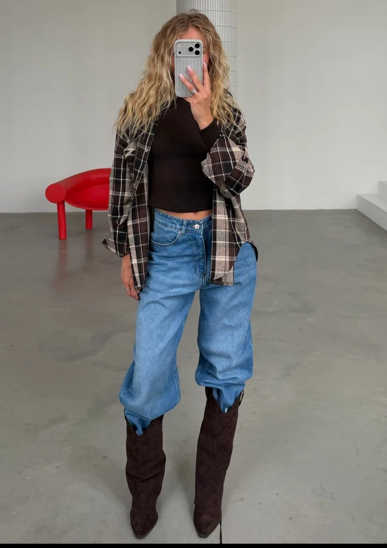 Duty - Brown checked cotton oversize shirt