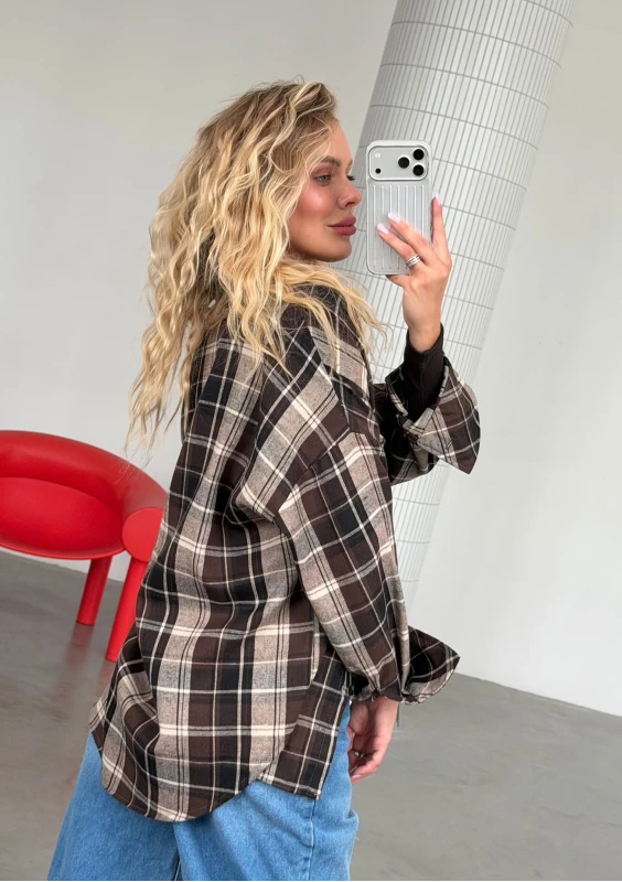 Duty - Brown checked cotton oversize shirt