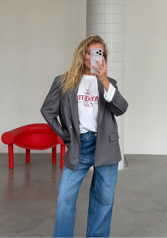 Soho - Grey striped oversize vintage blazer