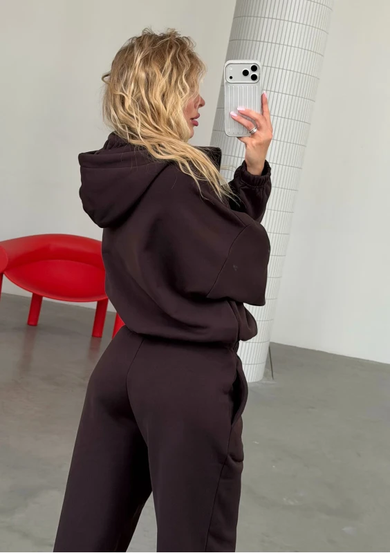 Wells - Dark chocolate brown zipped hoodie