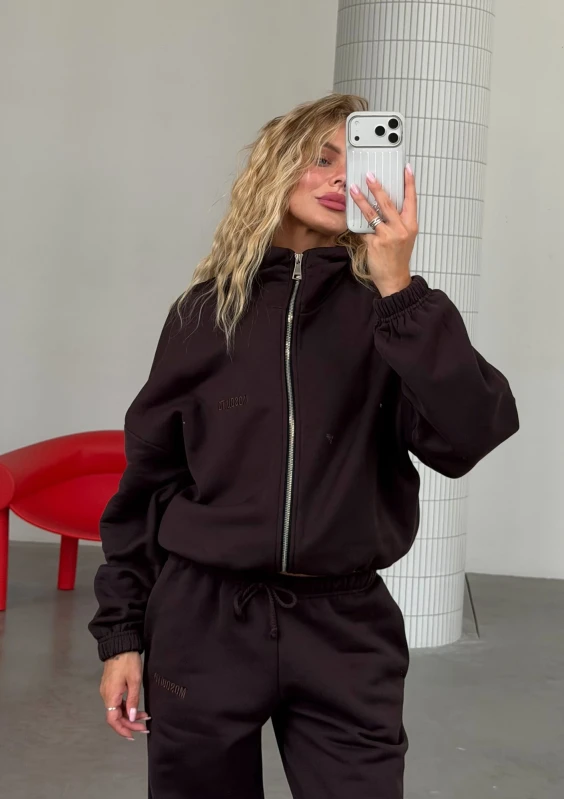 Wells - Bluza rozpinana z kapturem Dark Chocolate