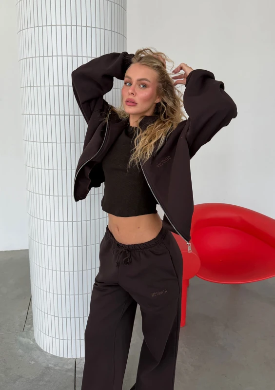 Wells - Dark chocolate brown zipped hoodie