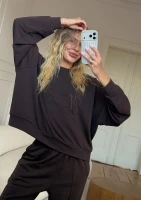 Leni - Bluza oversize z haftem Chocolate