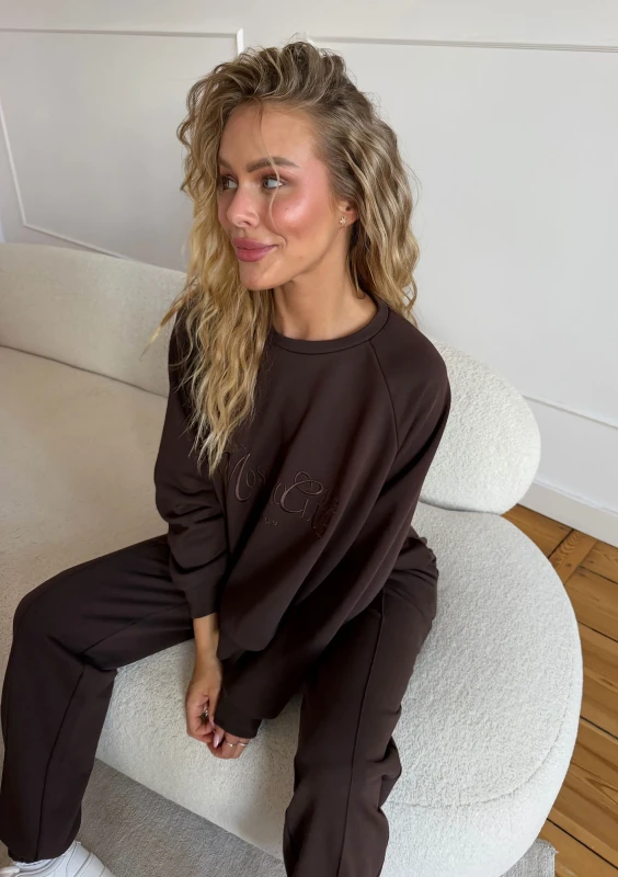 Leni - Bluza oversize z haftem Chocolate