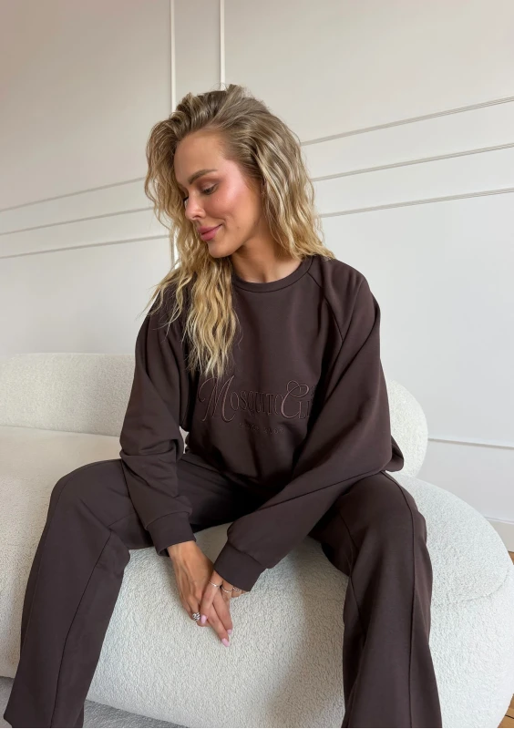 Leni - Bluza oversize z haftem Chocolate
