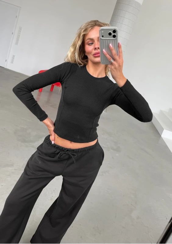 Wells - Bawełniany top w prążek Black