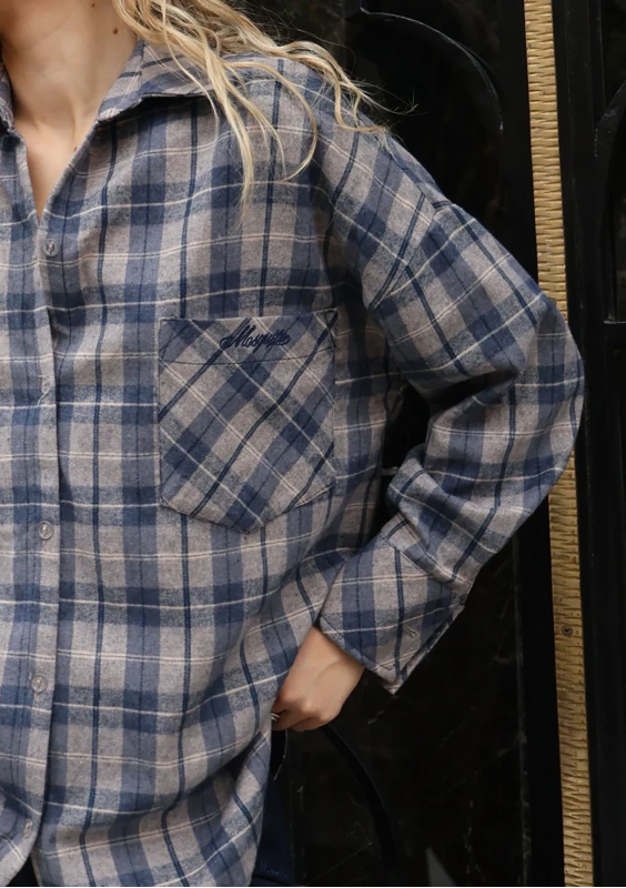 Duty - Navy blue checked cotton oversize shirt