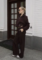 Lane - Spodnie z popeliny bawełnianej Brązowe