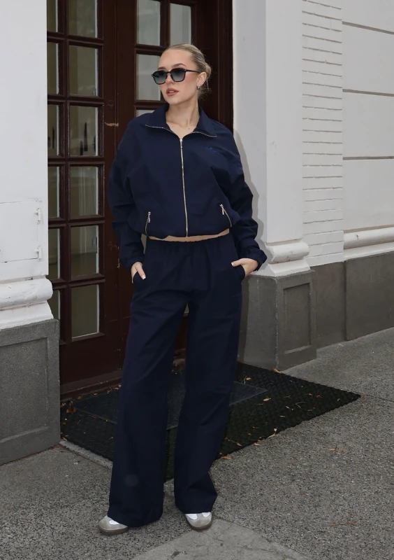 Lane - Spodnie z popeliny bawełnianej Granatowe