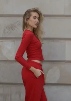 Wells - Bawełniany top w prążek Cherry Red