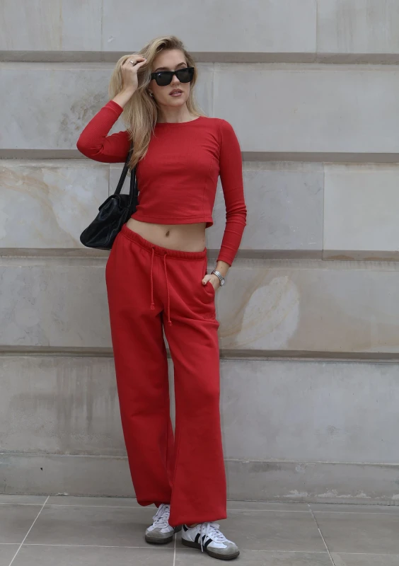 Wells - Bawełniany top w prążek Cherry Red