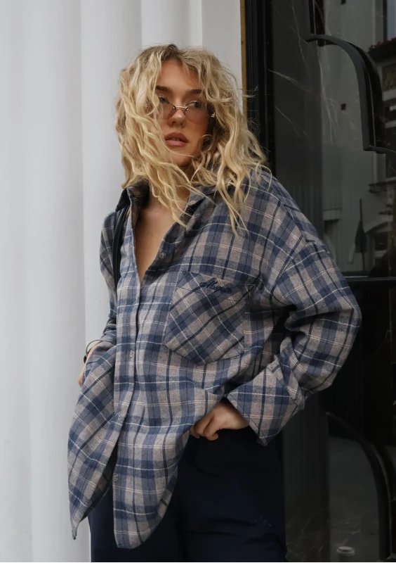 Duty - Navy blue checked oversize shirt