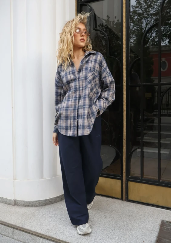 Duty - Navy blue checked oversize shirt