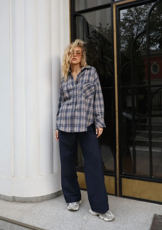 Duty - Navy blue checked oversize shirt