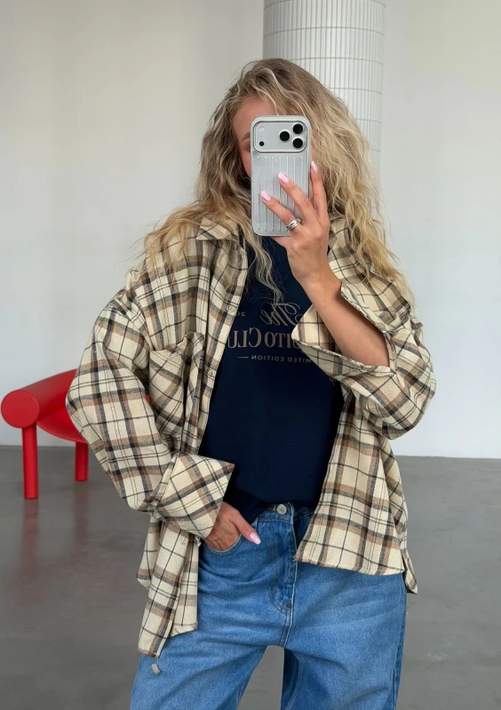 Duty - Koszula oversize w kratę Beige
