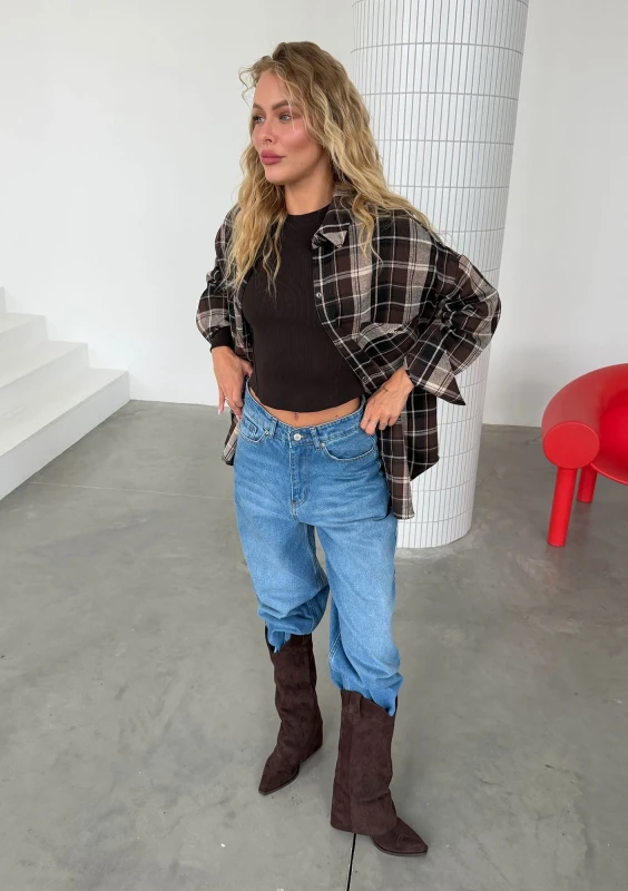 Duty - Brown checked oversize shirt