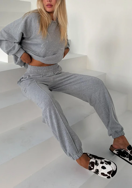 Leni - Bluza oversize z haftem Grey Melange