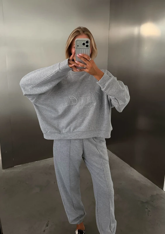 Leni - Bluza oversize z haftem Grey Melange