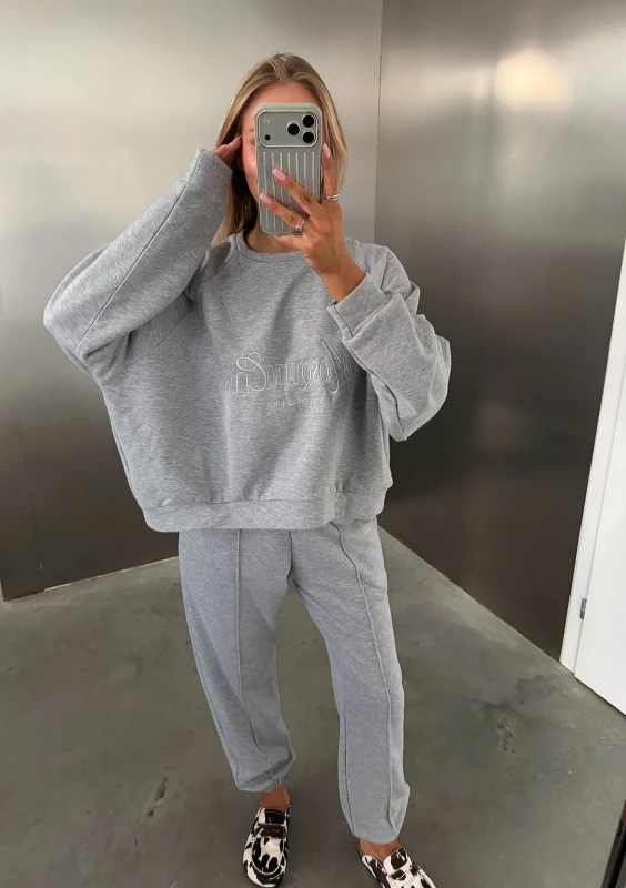 Leni - Bluza oversize z haftem Grey Melange