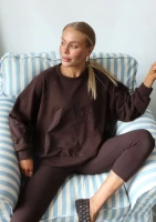 Leni - Bluza oversize z haftem Chocolate