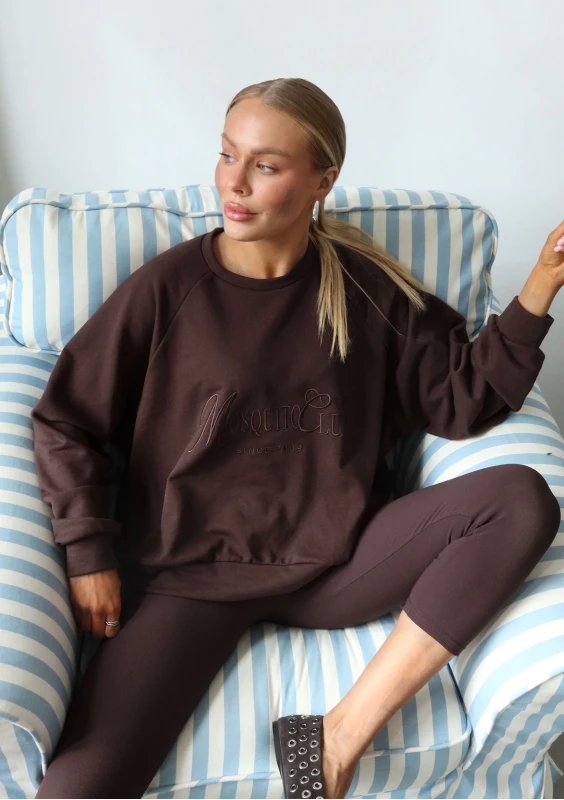 Leni - Bluza oversize z haftem Chocolate