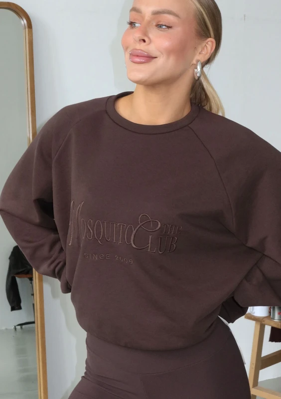 Leni - Bluza oversize z haftem Chocolate