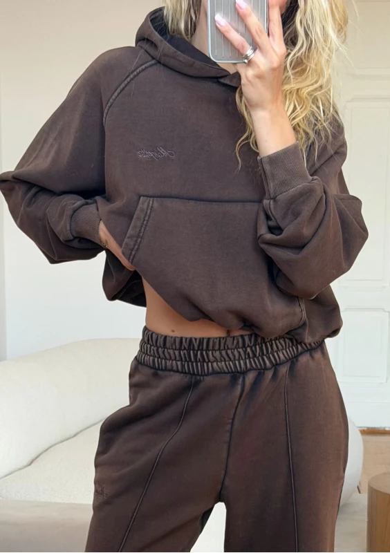 Fade - Bluza kangurka z efektem sprania Dark Chocolate