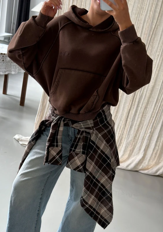Fade - Dark chocolate brown hoodie with a washed-out effect