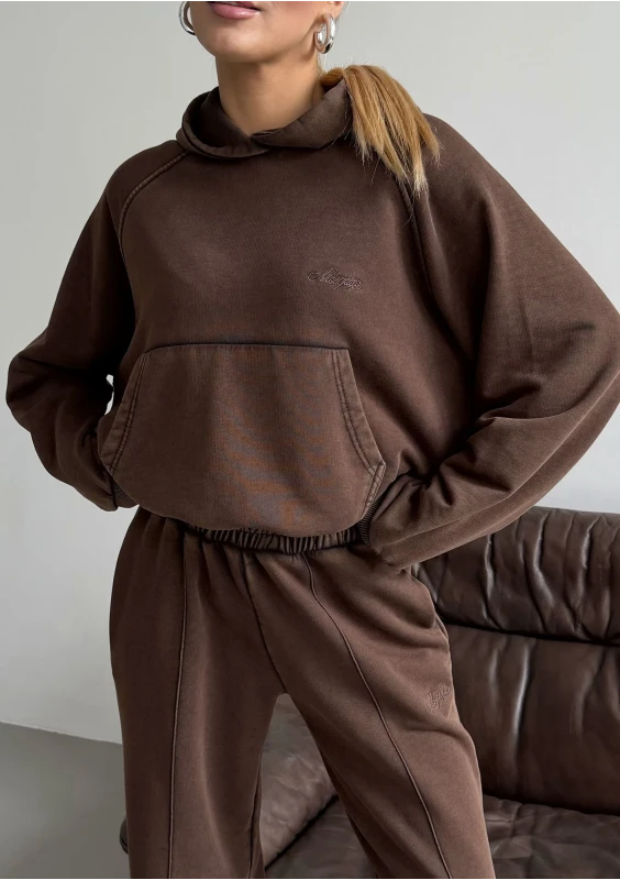 Fade - Dark chocolate brown hoodie with a washed-out effect
