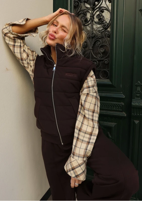 Abi - Dark chocolate brown sleeveless cotton jacket
